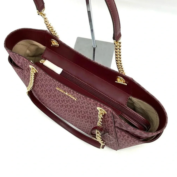 Michael Kors Large Jet Set Travel Chain Shoulder Bag Ruby Red - Picture 7 of 10